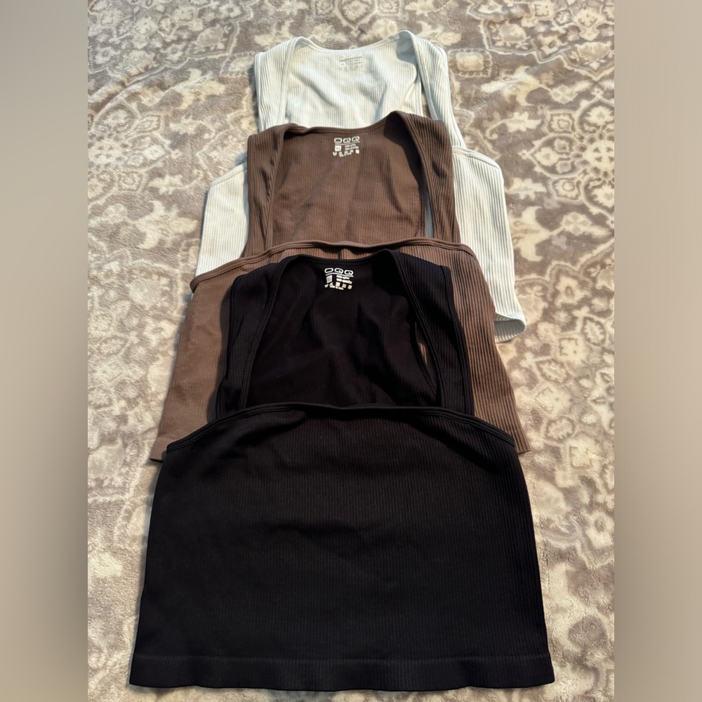 Women's Tank Tops Strappy Square Neck Stretch Tee Shirts Crop Camis - XL